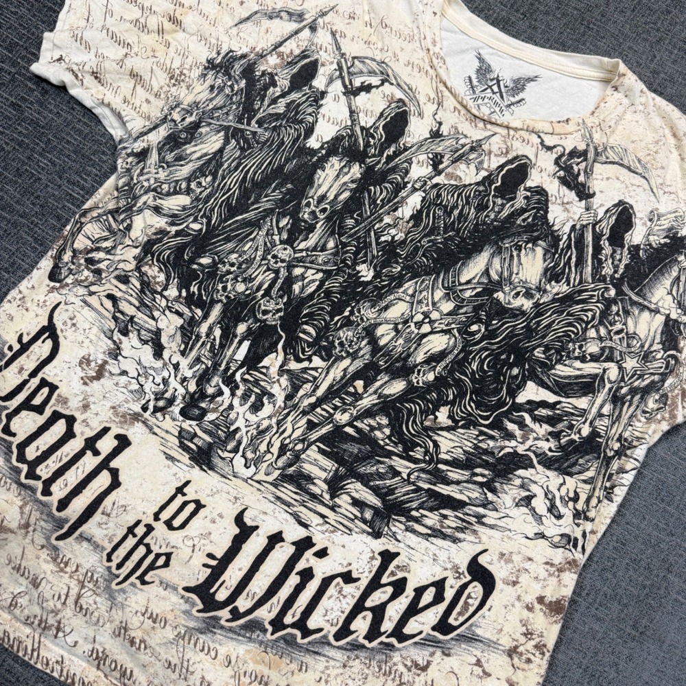 Apprime T Shirt Men's XL Beige Death To The Wicked Four Horsemen Grunge Y2K
